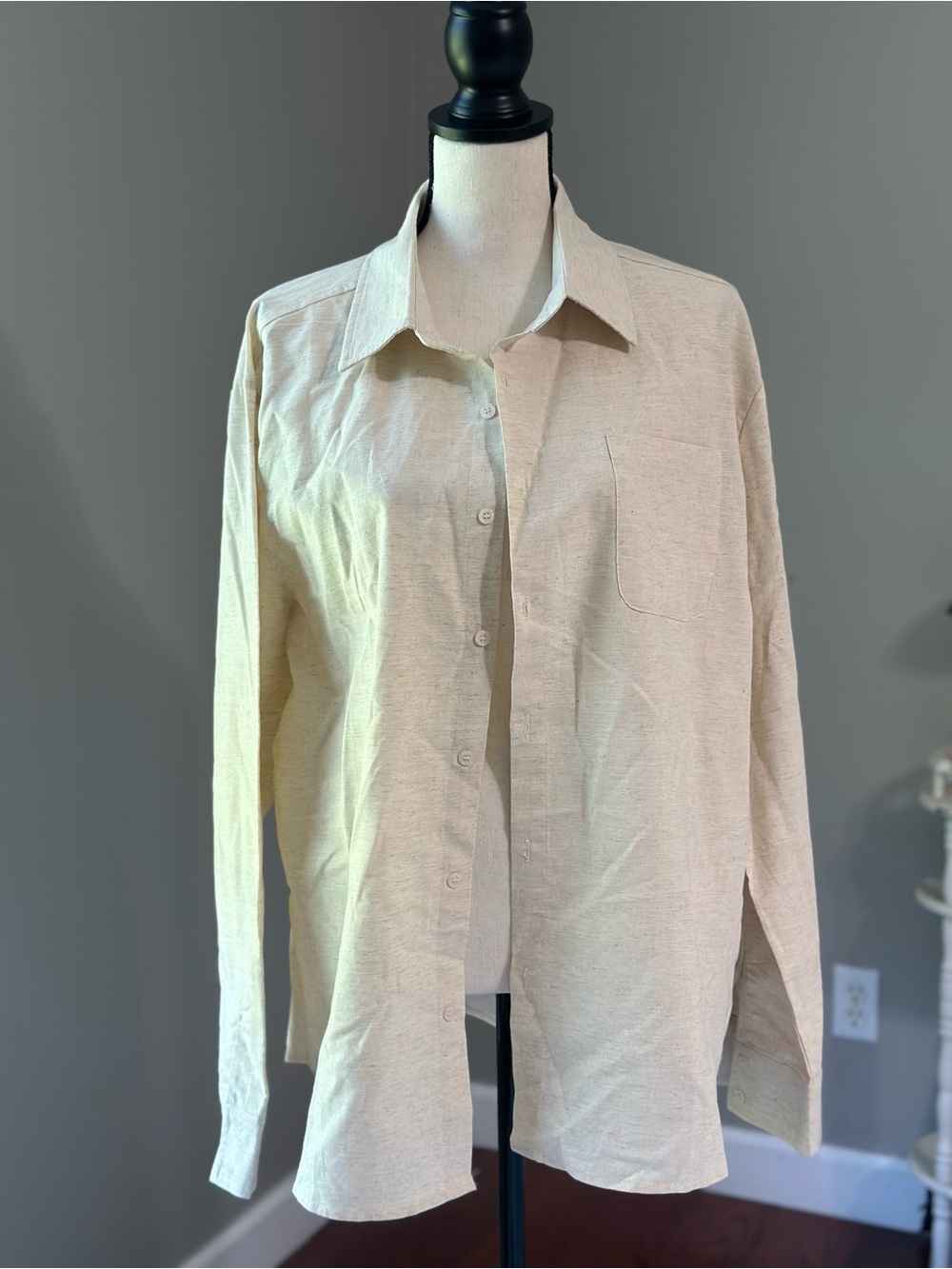 Old Money Natural Beige Linen Button-Up Shirt — XL